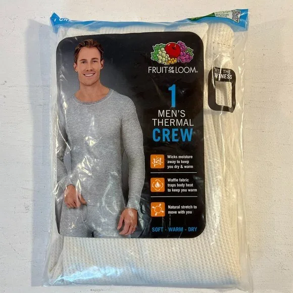 Fruit of the Loom Mens Recycled Waffle Thermal Underwear Crew Top - NWT - Picture 2 of 5